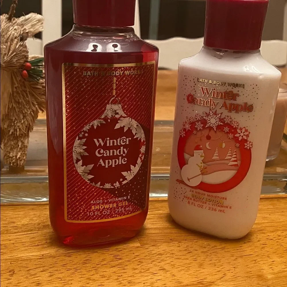 Christmas Winter Candy Apple Set Bath & Body Works Shower Gel & Body Lot…